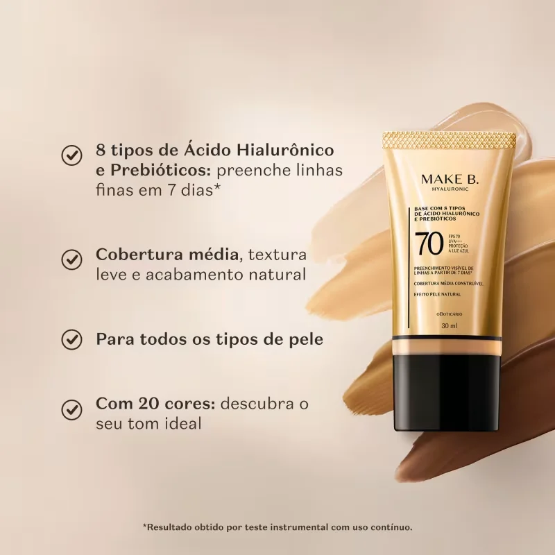 Base Líquida Protetora FPS 70 Make B. Hyaluronic Cor 345N 30ml