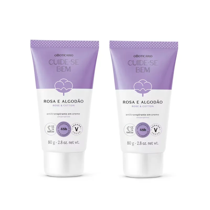 Combo Antitranspirante em Creme Cuide-se Bem Rosa e Algodão 80g (2 itens)