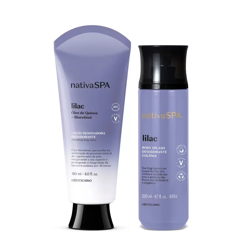 Combo Básico Nativa Spa Lilac: Loção Corporal 180ml + Body Splash 200ml