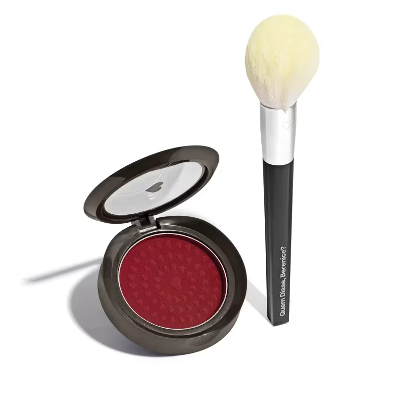 Combo Blush Compacto Vermelho Vermetin 2g + Pincel Para Pó e Blush