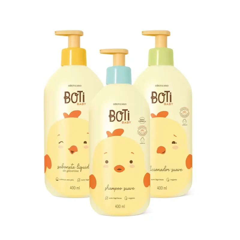 Combo Boti Baby: Shampoo Suave 400ml + Condicionador Suave 400ml + Sabonete Líquido de Glicerina 400ml