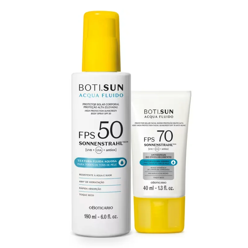 Combo Boti.Sun: Spray Protetor Solar FPS 50 180ml + Protetor Solar Facial FPS 70 40ml