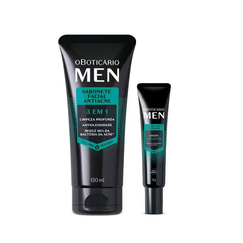 Combo Boticário Men Antiacne: Sabonete Líquido Facial 3 Em 1 150ml + Gel Secativo Facial 15g