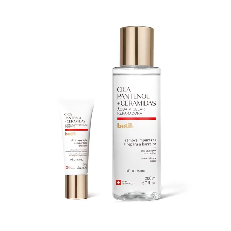 Combo Botik Cica Pantenol E Ceramidas: Água Micelar Reparadora 200ml + Creme Facial Multirreparador Calmante 30g