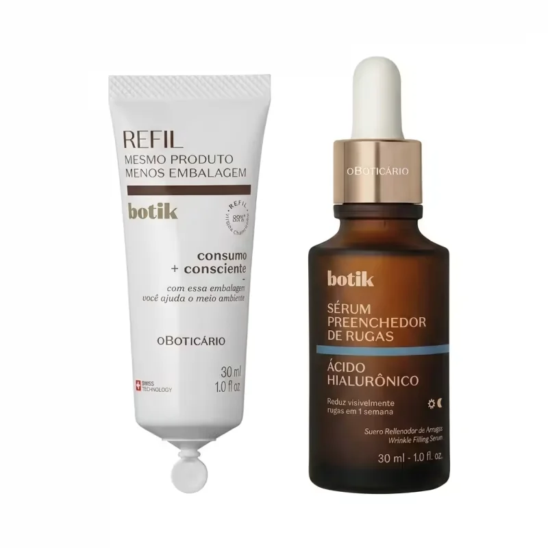 Combo Botik: Sérum Preenchedor De Rugas Ácido Hialurônico 30ml + Refil Sérum de Alta Potência Ácido Hialurônico 30ml