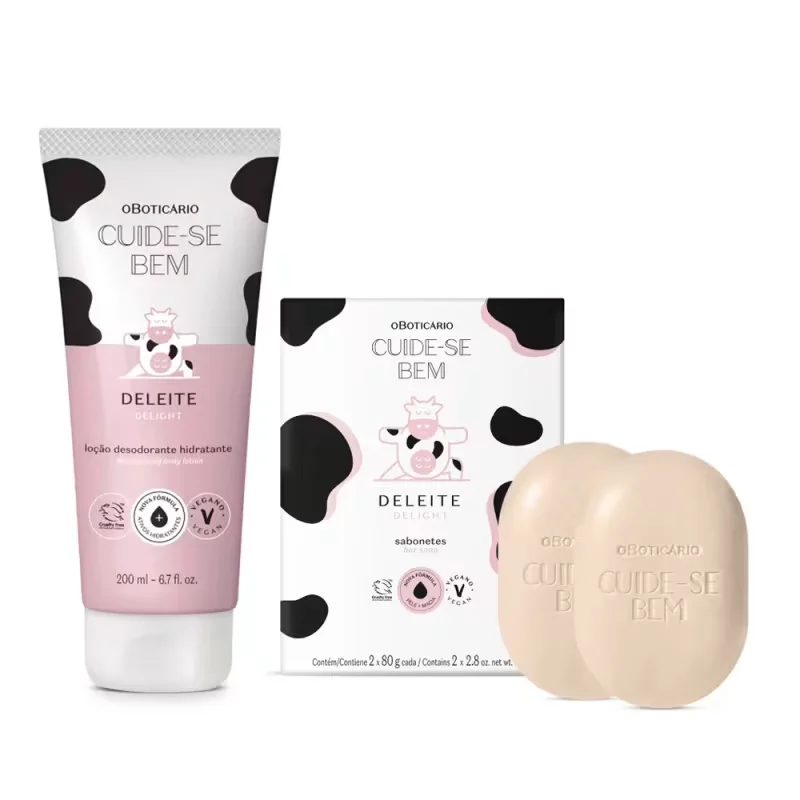 Combo Cuide-Bem Deleite: Loção Corporal 200ml + Sabonete em Barra 2x80g
