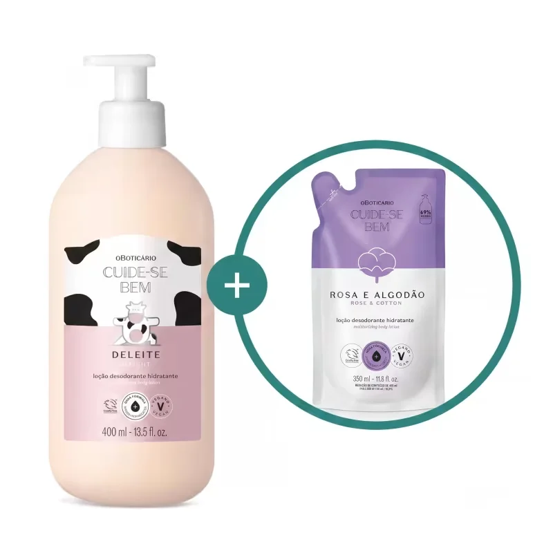 Combo Cuide-se Bem: Loção Corporal Deleite 400ml + Refil Rosa e Algodão 350ml