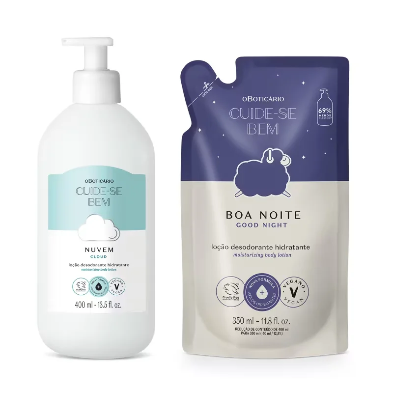 Combo Cuide-se Bem: Loção Corporal Nuvem 400ml + Refil Boa Noite 350ml