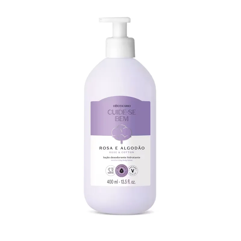 Combo Cuide-se Bem: Loção Corporal Rosa e Algodão 400ml + Refil Deleite 350ml