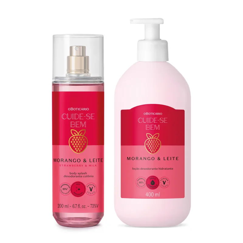 Combo Cuide-se Bem Morango e Leite: Loção Corporal 400ml + Body Splash 200ml