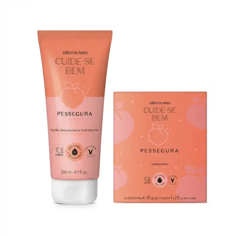 Combo Cuide-se Bem Pessegura: Loção Hidratante Corporal 200ml + Sabonete em Barra 4x80g