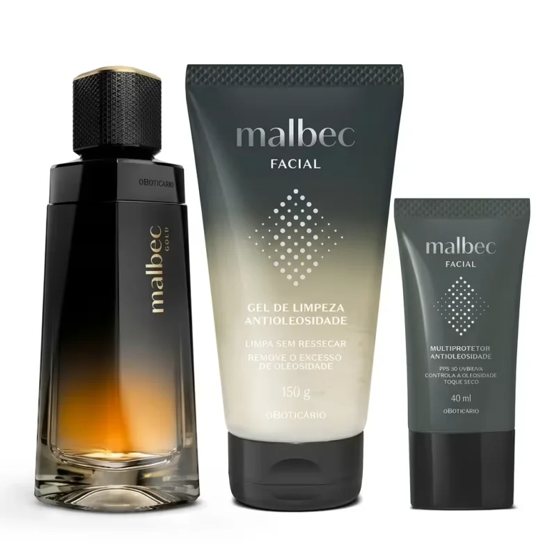 Combo Gel de Limpeza Malbec Facial 150g + Multiprotetor FPS30 40ml + Malbec Gold 100ml
