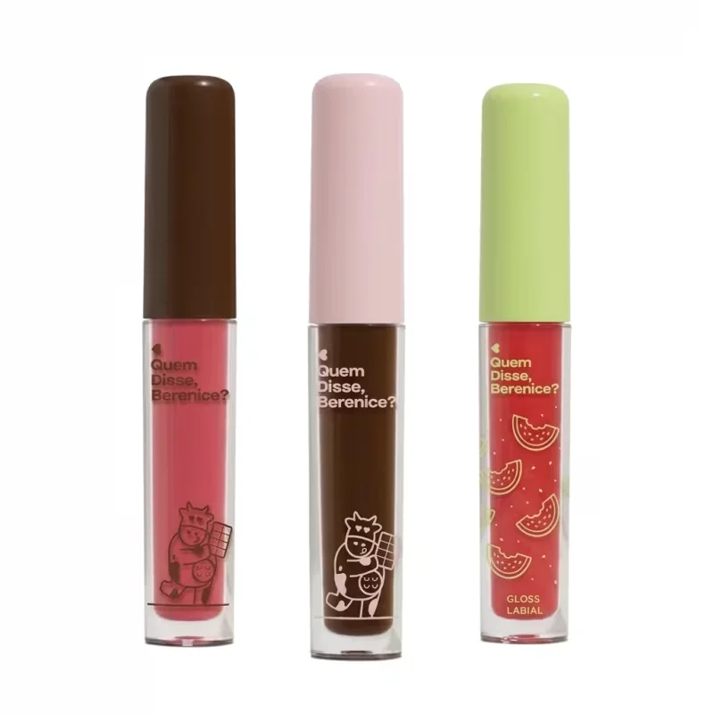 Combo Gloss Brilho Labial Melancia 4ml + Gloss Brilho Labial Rosa Deleite Chocolatudo 4ml + Gloss Brilho Labial Marrom Deleite Chocolatudo 4ml