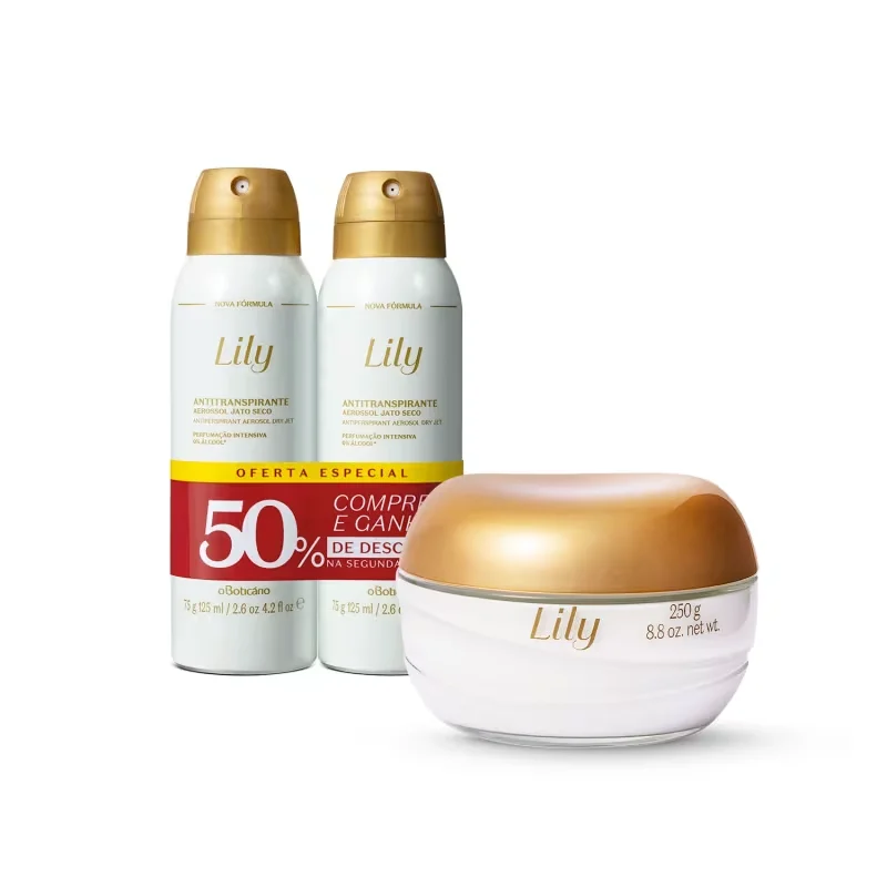 Combo Lily: Creme Acetinado Hidratante Corporal 250g + Desodorante Antitranspirante 2x75g/125ml