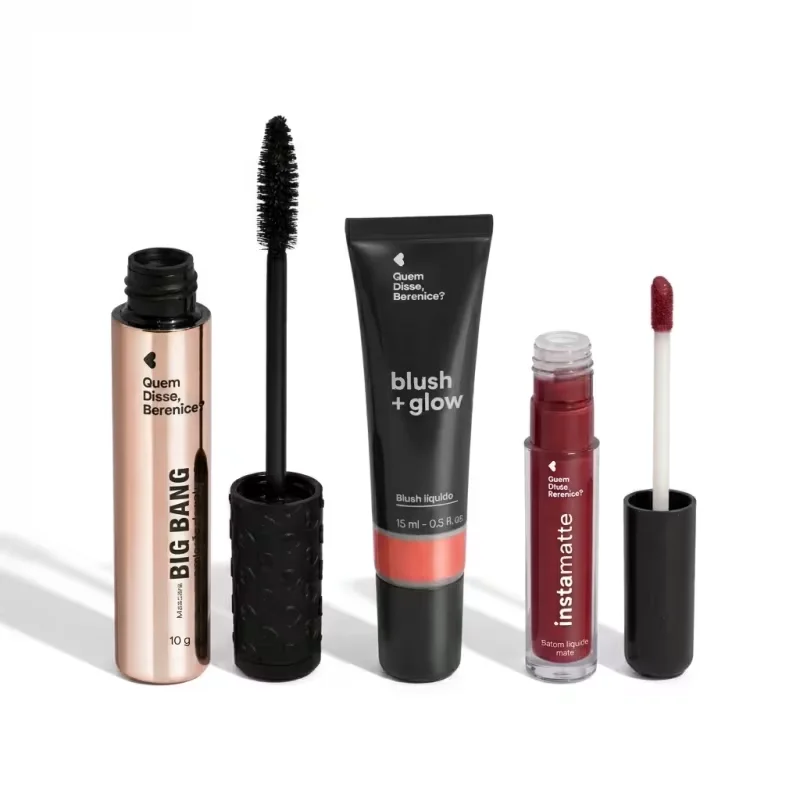 Combo Máscara Big Bang 10g + Blush Líquido Rosalix 15ml + Batom Líquido Avelali 4ml