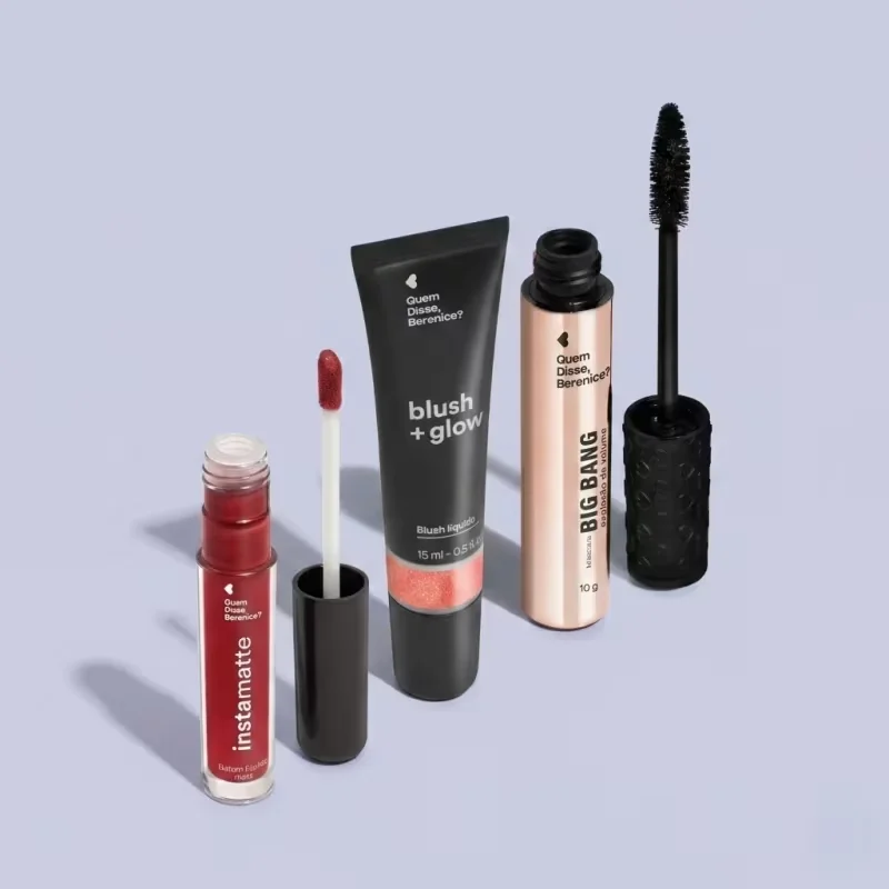 Combo Máscara Big Bang 10g + Blush Líquido Rosalix 15ml + Batom Líquido Avelali 4ml