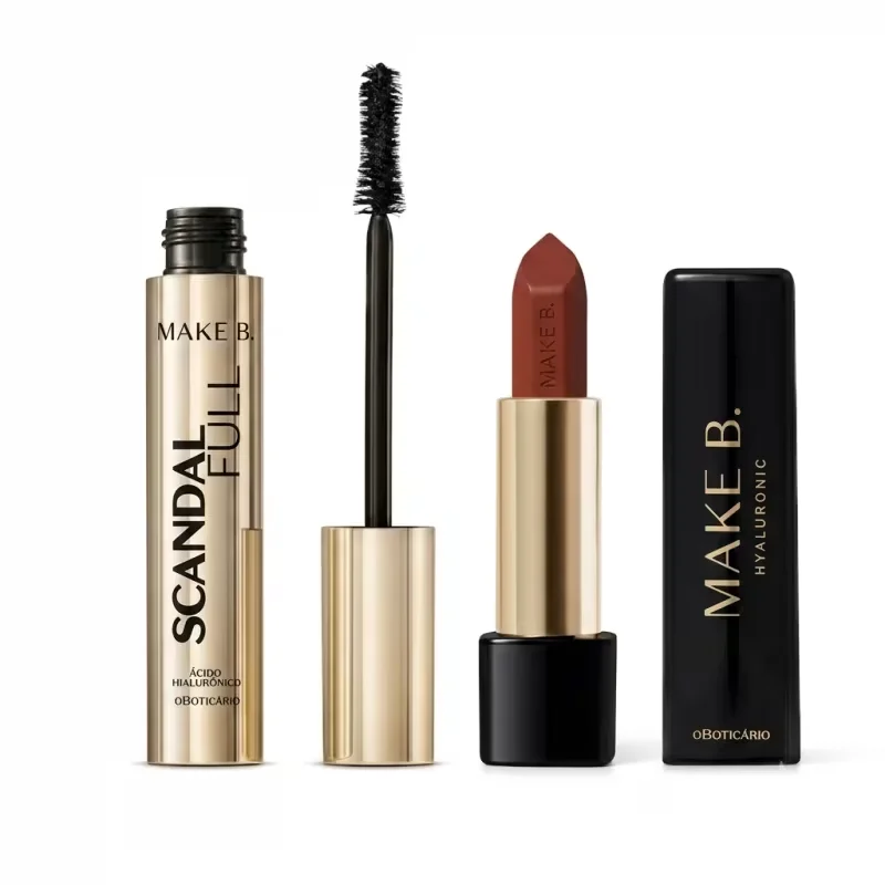 Combo Máscara de Cílios Make B. Scandal Full 10g + Batom Cremoso Make B. Hyaluronic Vermelho Cinnamon 4g