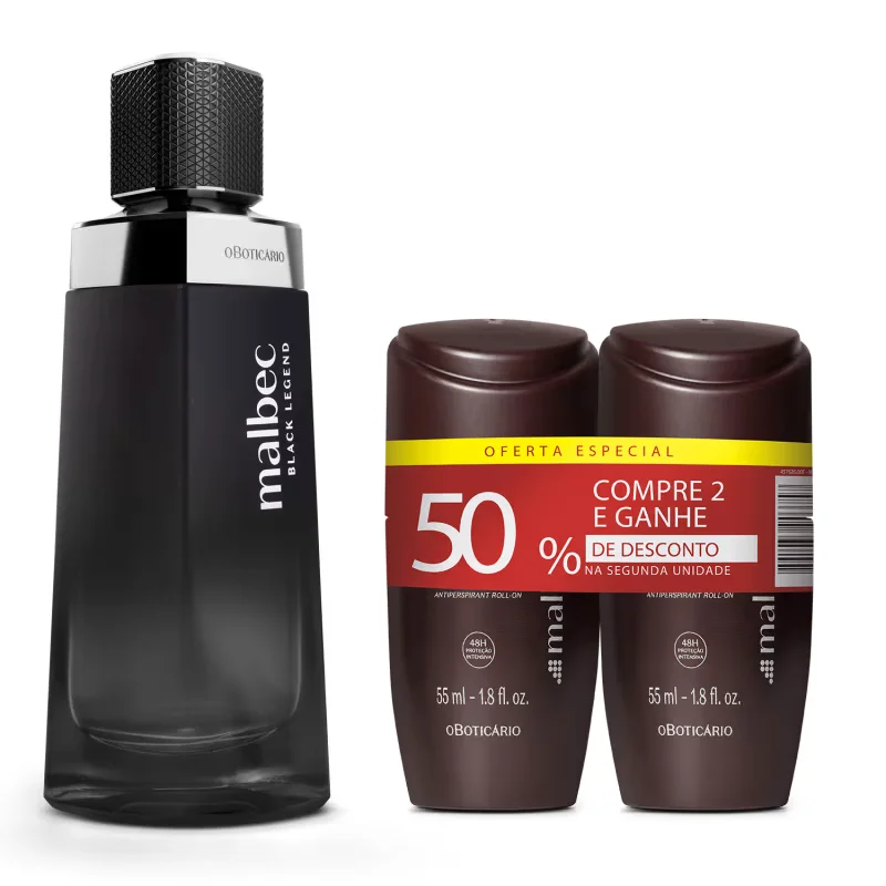 Combo Malbec: Black Legend Desodorante Colônia 100ml + Desodorantes Roll On 55ml