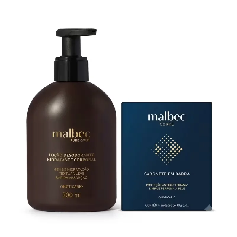 Combo Malbec: Loção Corporal Pure Gold 200ml + Sabonetes em Barra 4x80g
