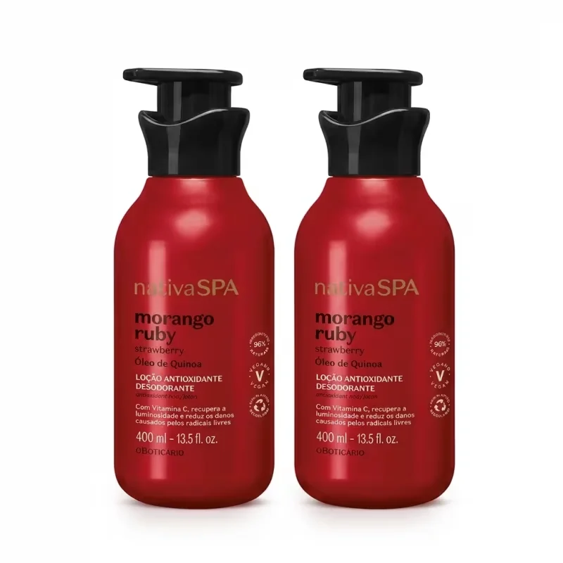 Combo Nativa SPA Morango Ruby: Loção Antioxidante Desodorante Corporal 2x400ml