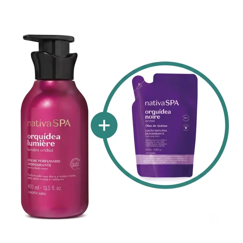 Combo Nativa SPA Orquídea: Creme Perfumado Lumière 400ml + Refil Loção Noturna Noire 350ml