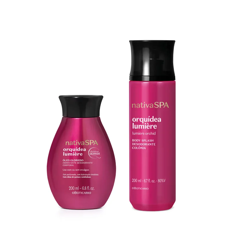 Combo Nativa SPA Orquídea Lumière: Body Splash 200ml + Óleo Hidratante Desodorante Corporal Glorioso 200ml