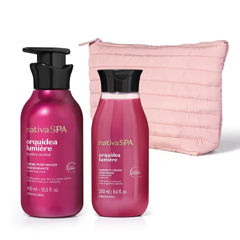 Combo Nativa SPA Orquídea Lumière: Creme Perfumado Desodorante 400ml + Sabonete Líquido Corporal 250ml + Nécessaire Premium