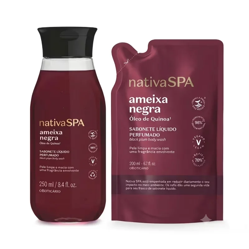 Combo Nativa Spa Ameixa Negra: Sabonete Líquido 250ml + Refil Sabonete Líquido 200ml