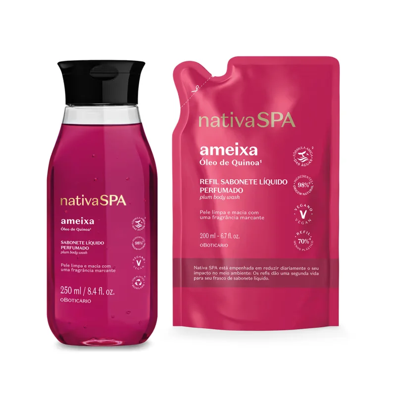 Combo Nativa Spa Ameixa: Sabonete Líquido Perfumado 200ml + Refil 250ml