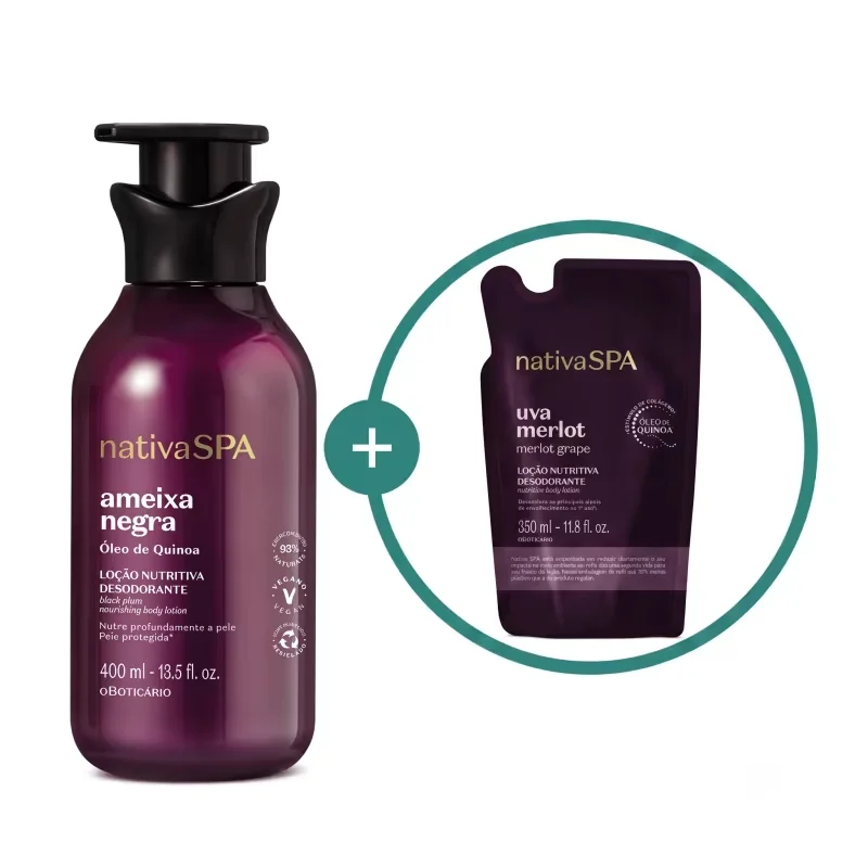 Combo Nativa Spa: Loção Corporal Ameixa Negra 400ml + Refil Uva Merlot 350ml
