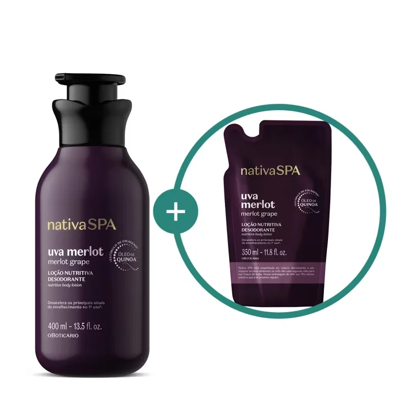 Combo Nativa Spa Uva Merlot: Loção Corporal 400ml + Refil 350ml
