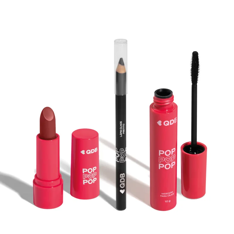 Combo POP Quem Disse, Berenice?: Máscara Para Cílios 10g + Lápis Preto Para Olhos 1,1g+ Batom Marrom Nude Avelã 3,6g