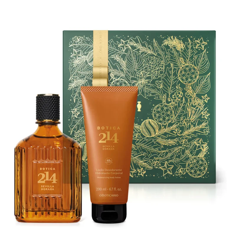 Combo Presente Botica 214 Sevilla Dorada: Eau de Parfum Fougére Aromático 75ml + Loção Corporal 200ml + Caixa Presenteável