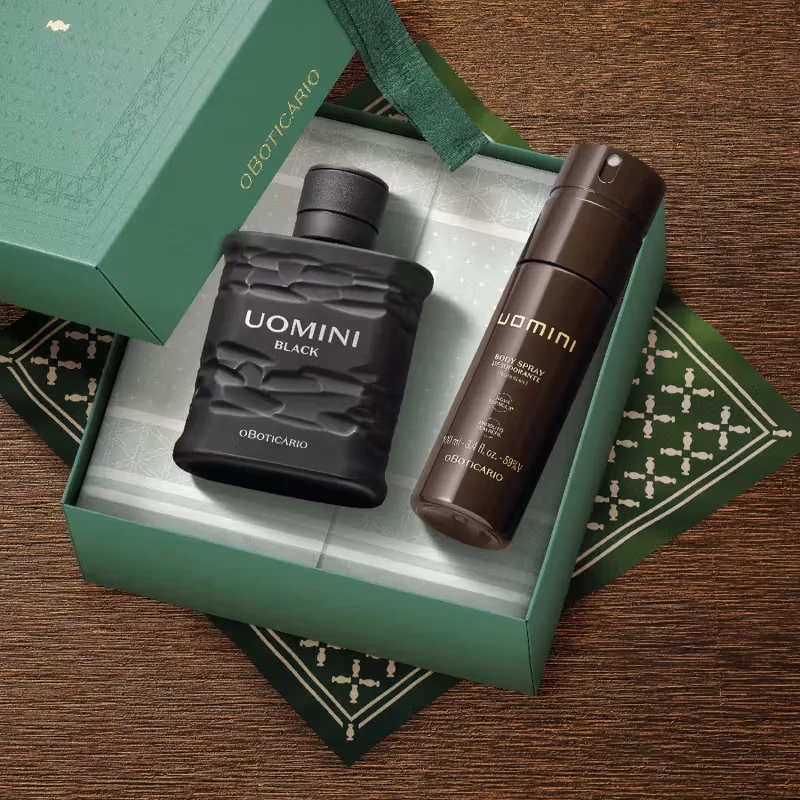 Combo Presente Dia dos Pais Uomini: Black Desodorante Colônia 100ml + Body Spray 100ml + Caixa Presenteável