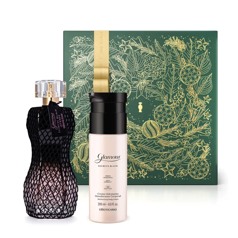 Combo Presente Glamour Secrets Black Intense: Desodorante Colônia 75ml + Creme Corporal 200ml + Caixa Presenteável