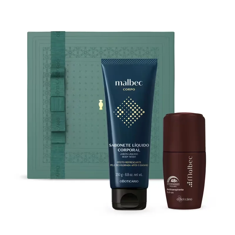 Combo Presente Malbec: Sabonete Líquido 250g + Desodorante Antitranspirante 55ml + Caixa de Presente
