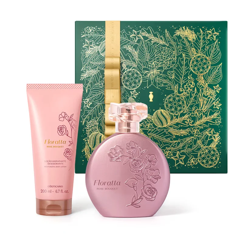 Combo Presente Natal Floratta Rose Bouquet: Desodorante Colônia 75ml + Loção Corporal 200ml + Caixa De Presente