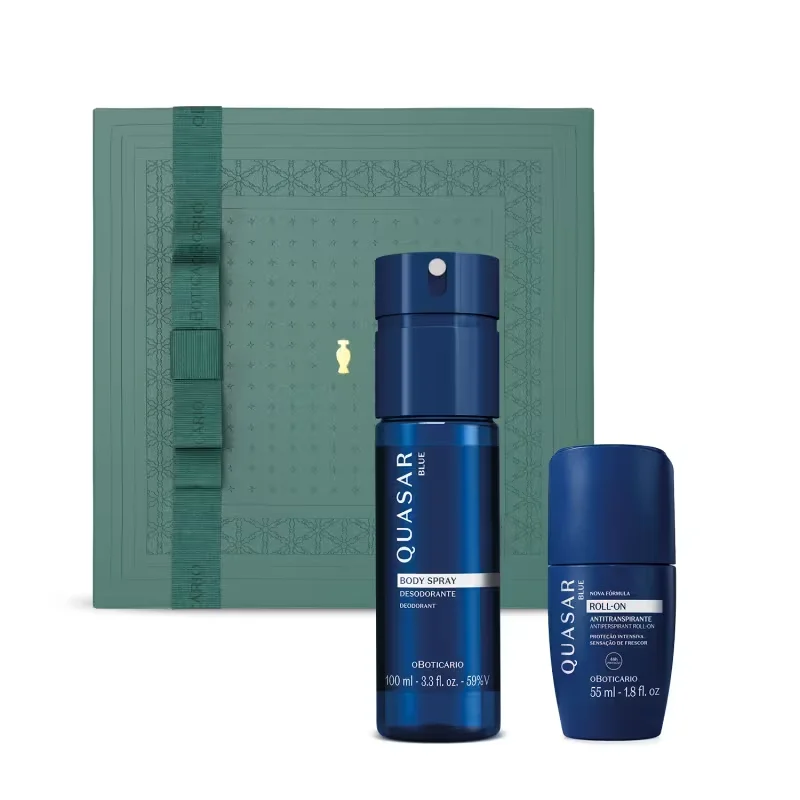 Combo Presente Quasar Blue: Body Spray 100ml + Desodorante Roll-On 55ml + Caixa Presenteável