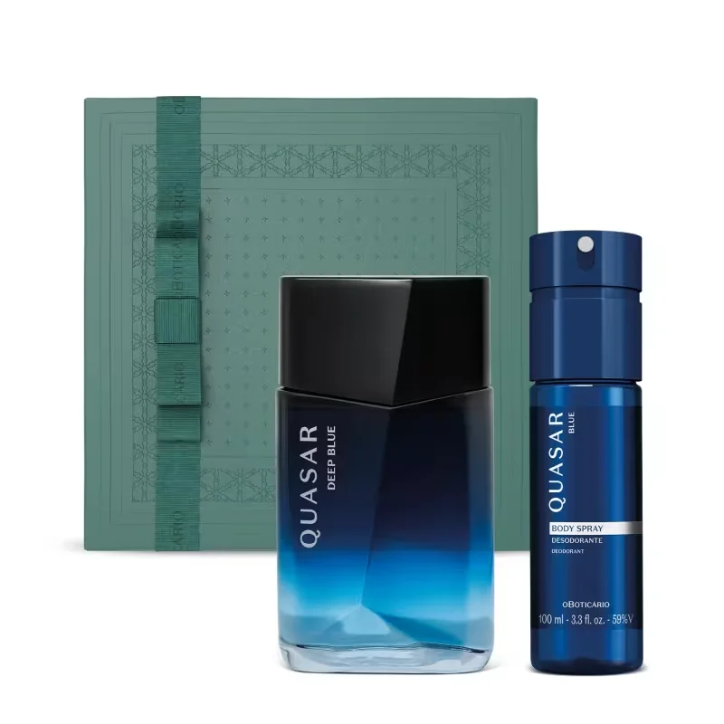 Combo Presente Quasar Deep Blue: Desodorante Colônia 100ml + Body Spray 100ml + Caixa Presenteável