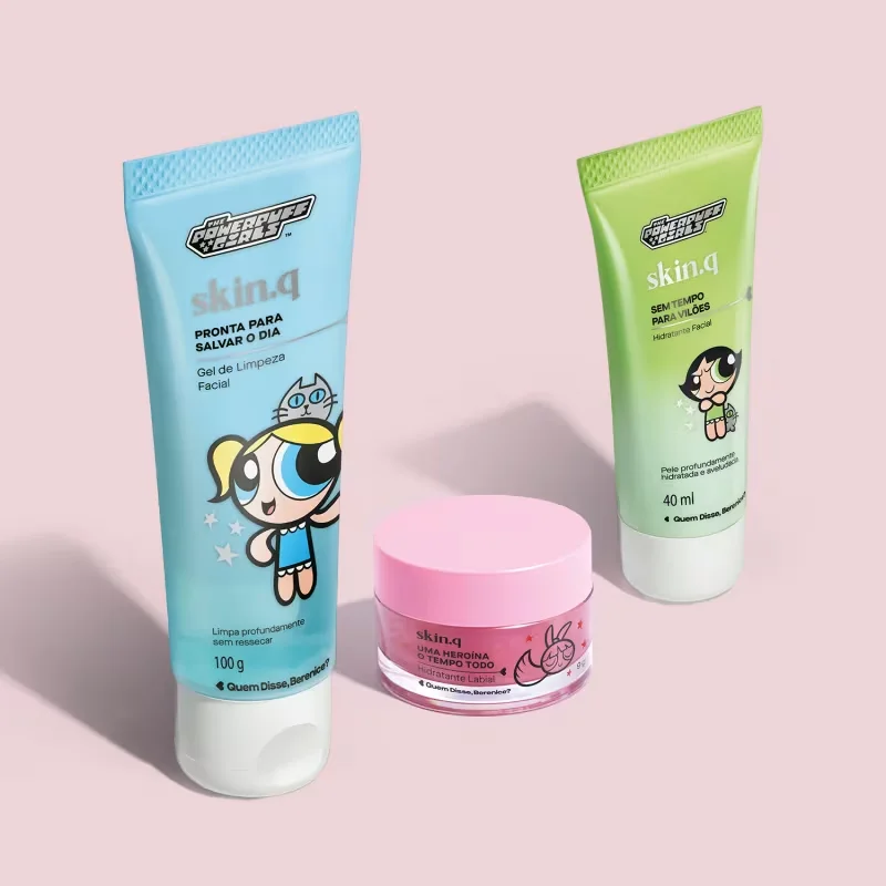 Combo Rotina Poderosa QDB As Meninas Super Poderosas:Gel de Limpeza Facial 100g + Hidratante Facial 40ml + Hidratante Labial 9g