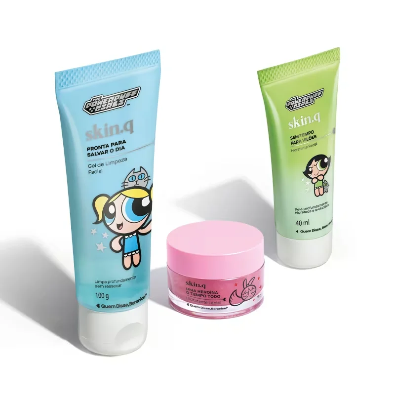 Combo Rotina Poderosa QDB As Meninas Super Poderosas:Gel de Limpeza Facial 100g + Hidratante Facial 40ml + Hidratante Labial 9g