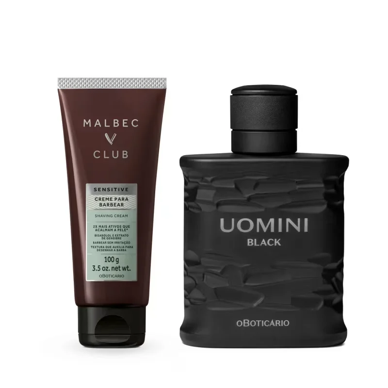 Combo Uomini Black Desodorante Colônia 100ml +Creme para Barbear Malbec Club Sensitive 100g