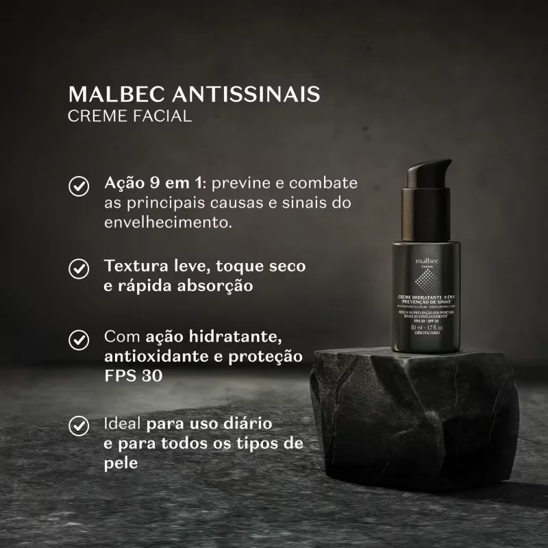 Creme Hidratante Antissinais 9 em 1 Malbec Facial 50ml