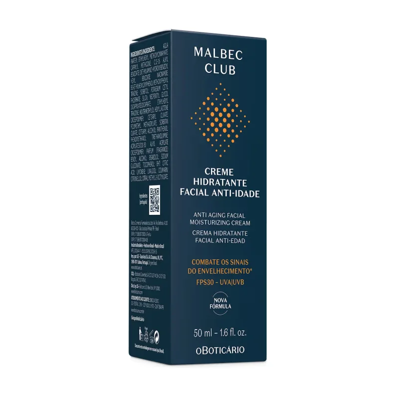 Creme Hidratante Facial Anti-Idade Malbec Club 50ml