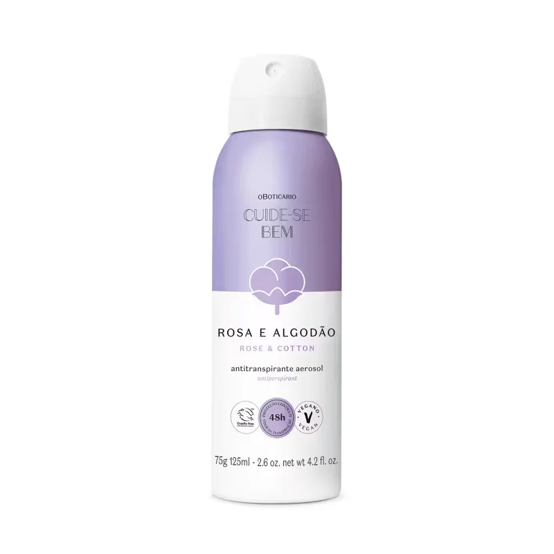 Desodorante Antitranspirante Aerosol Cuide-se Bem Rosa e Algodão 75g/125ml