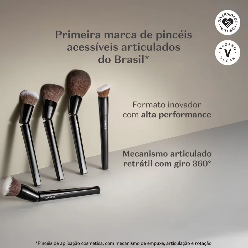 Pincel de Maquiagem Acessível Articulado Base Duo Fiber Make B.